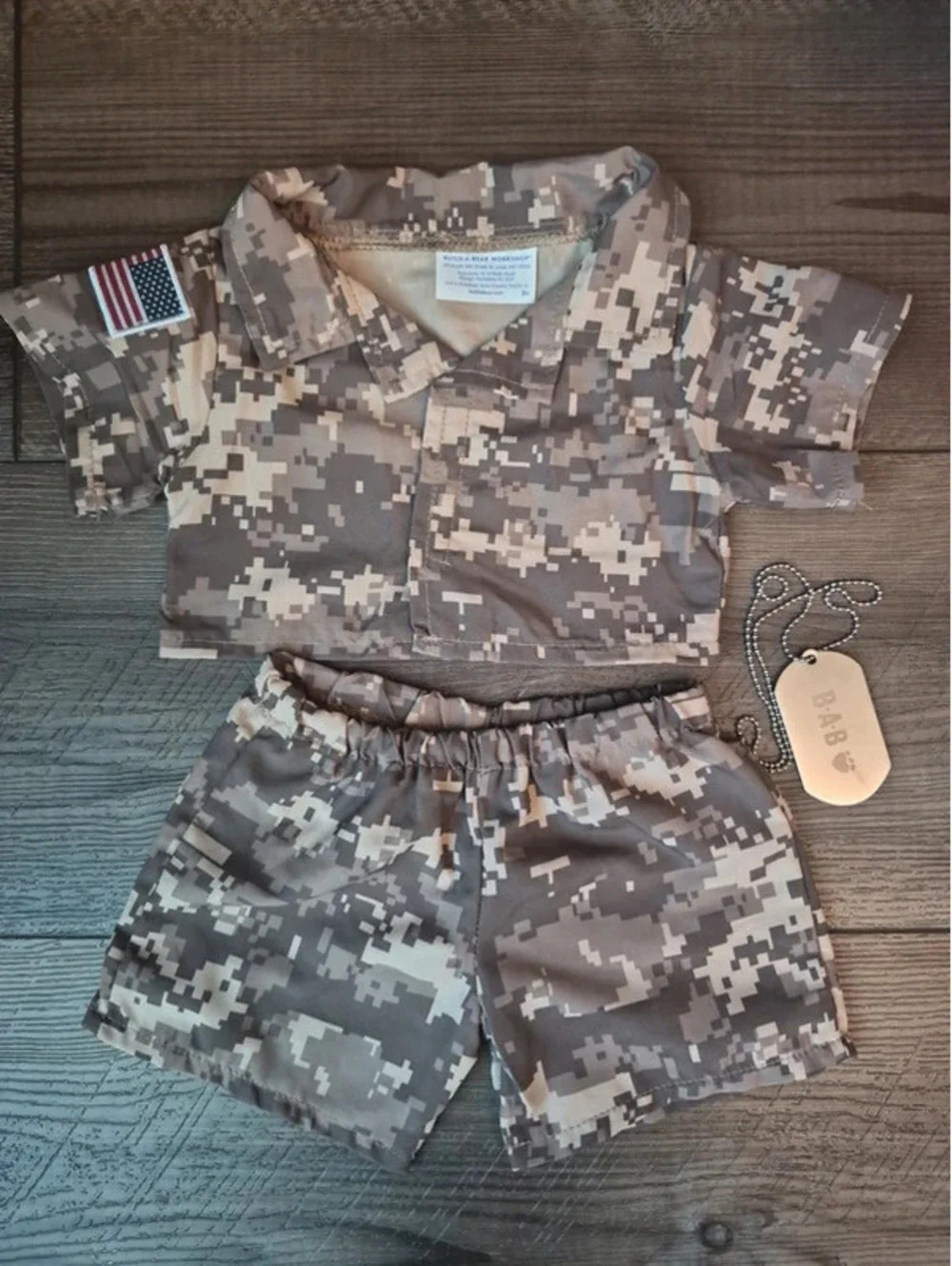 Build A Bear Military Army Soldier Digital Camo Shirt Pants ID TAG Costume